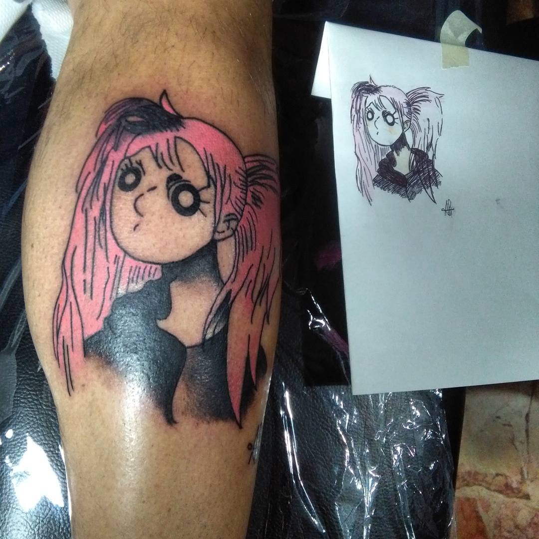薄先生小腿可爱卡通小女孩纹身图案